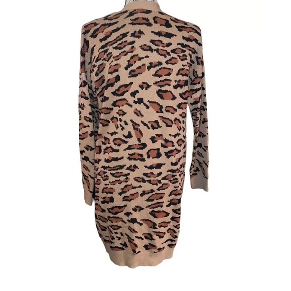 SPLENDID $168 Leopard Print Duster Cardigan, Boho Knit Sweater Tan Brown MED EUC - Picture 3 of 11